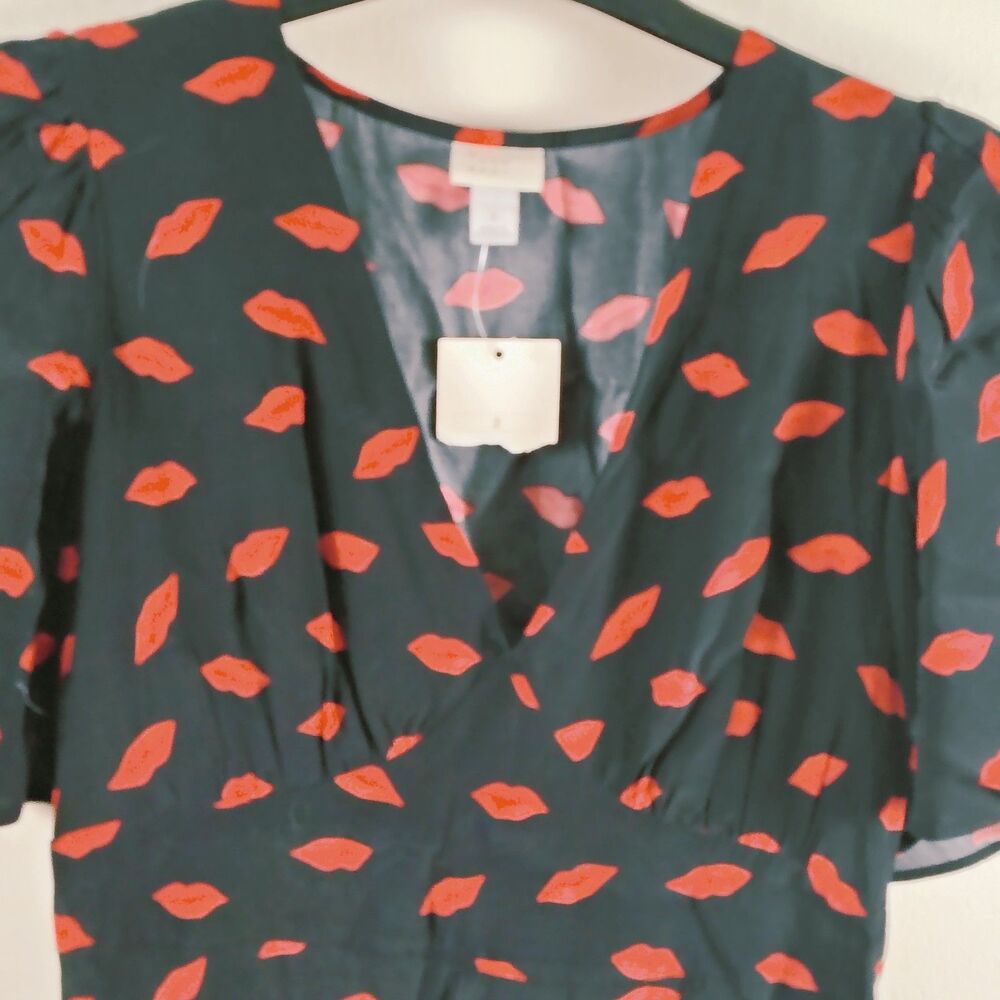A New Day Women's Lip Print Short Sleeve Maxi Sundress Black Red Size 2 - Picture 8 of 13